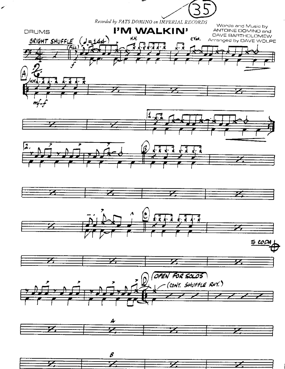 I'm Walkin'-Drums — sheet music cover (first page)