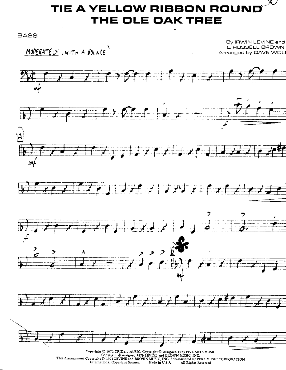 Tie a Yellow Ribbon-Bass — sheet music preview