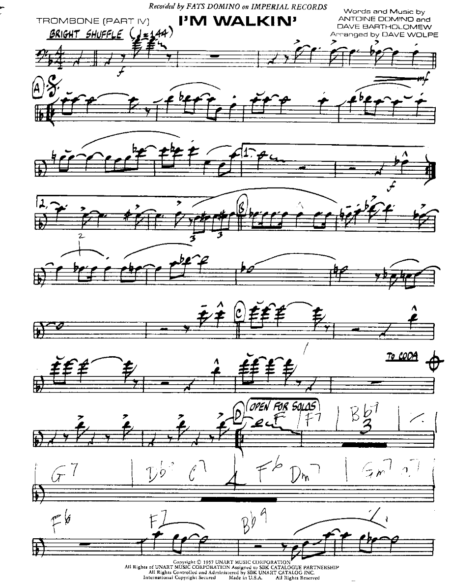 I'm Walkin'-Trombone — sheet music cover (first page)