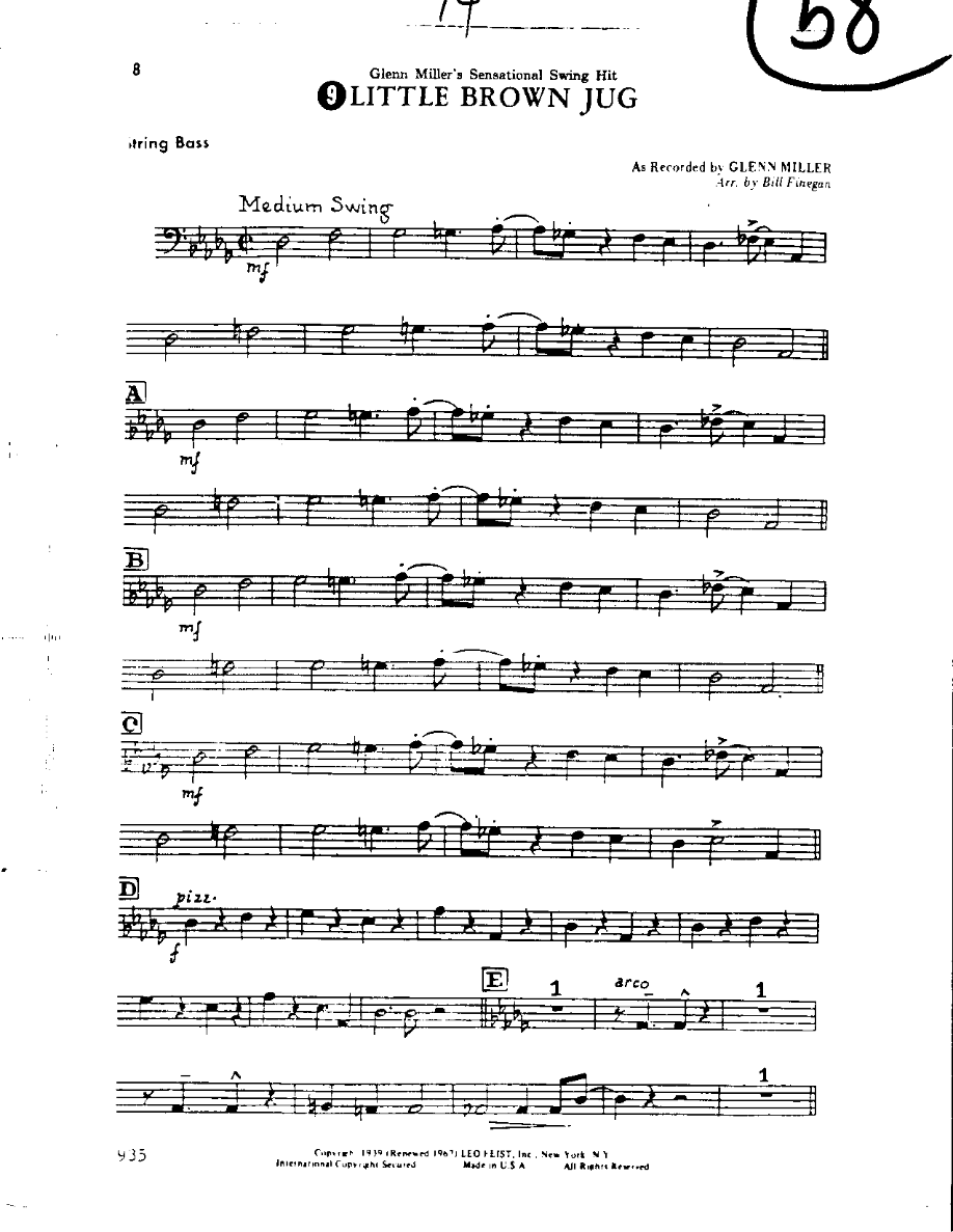 Circle 58-Little Brown Jug-Bass — sheet music cover (first page)