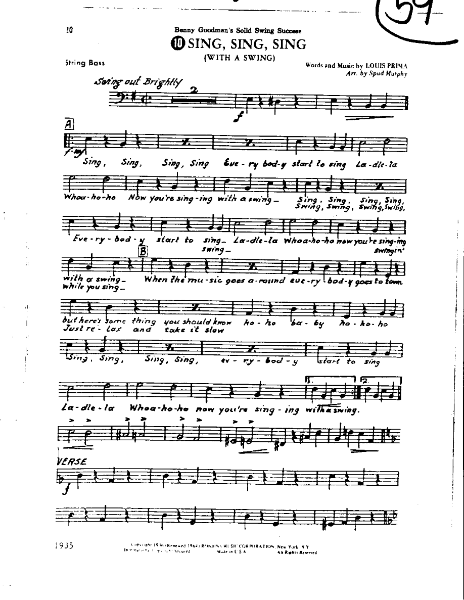 Circle 59-Sing Sing Sing-Bass — sheet music cover (first page)