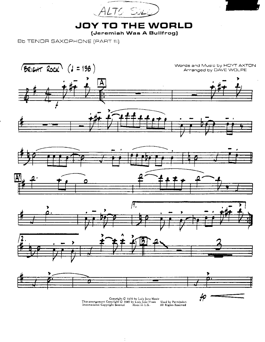 Joy to the World-Tenor — sheet music cover (first page)