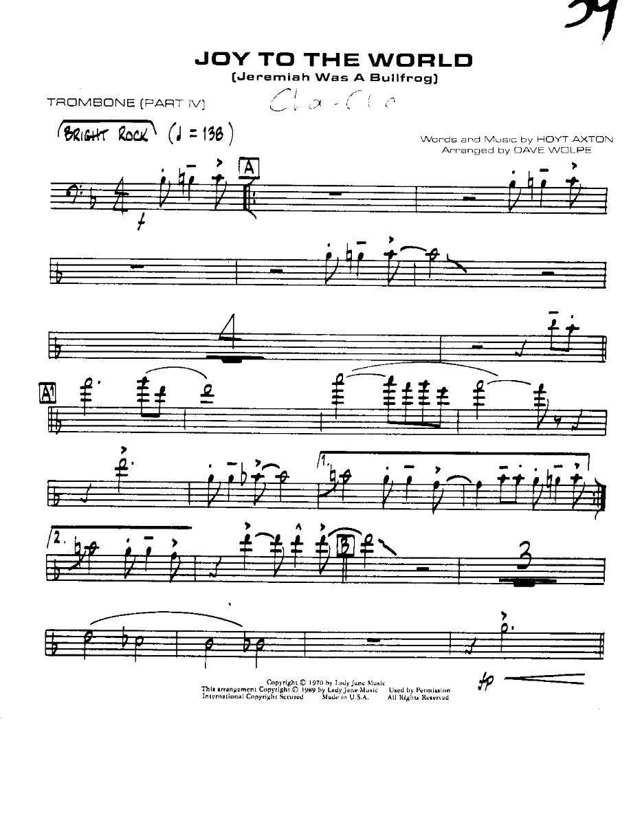 Joy to the World-Trombone — sheet music cover (first page)