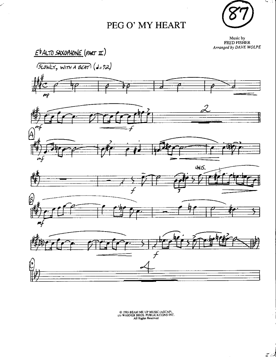 Circle 87-Peg 'O my Heart-Alto — Small Ensemble sheet music arranged by Mr. X | Swing