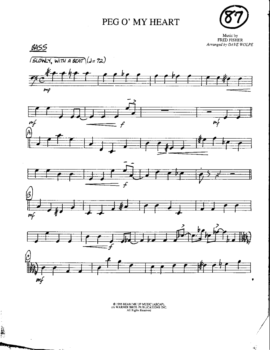 Circle 87-Peg 'O my Heart-Bass — Small Ensemble sheet music arranged by Mr. X | Swing