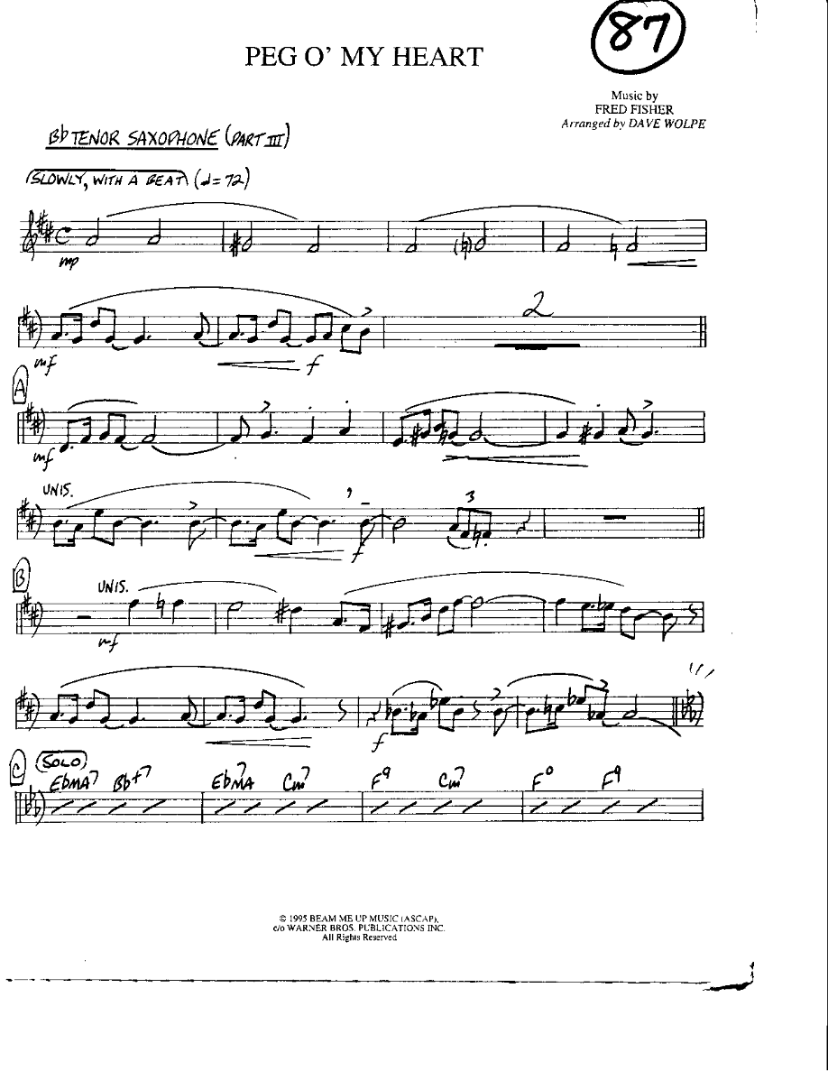 Circle 87-Peg 'O my Heart-Tenor — sheet music cover (first page)