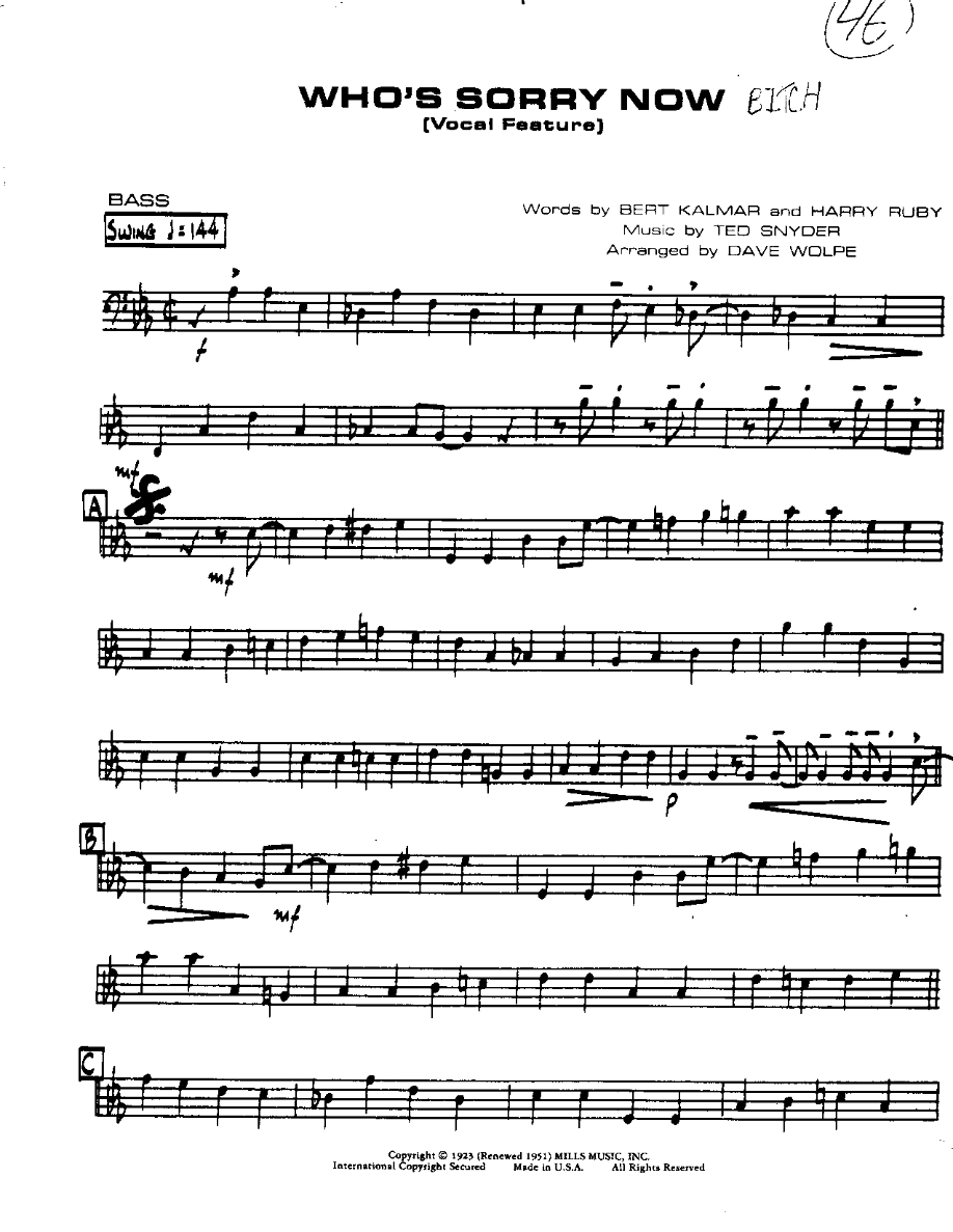 Who's Sorry Now-Bass — sheet music cover (first page)