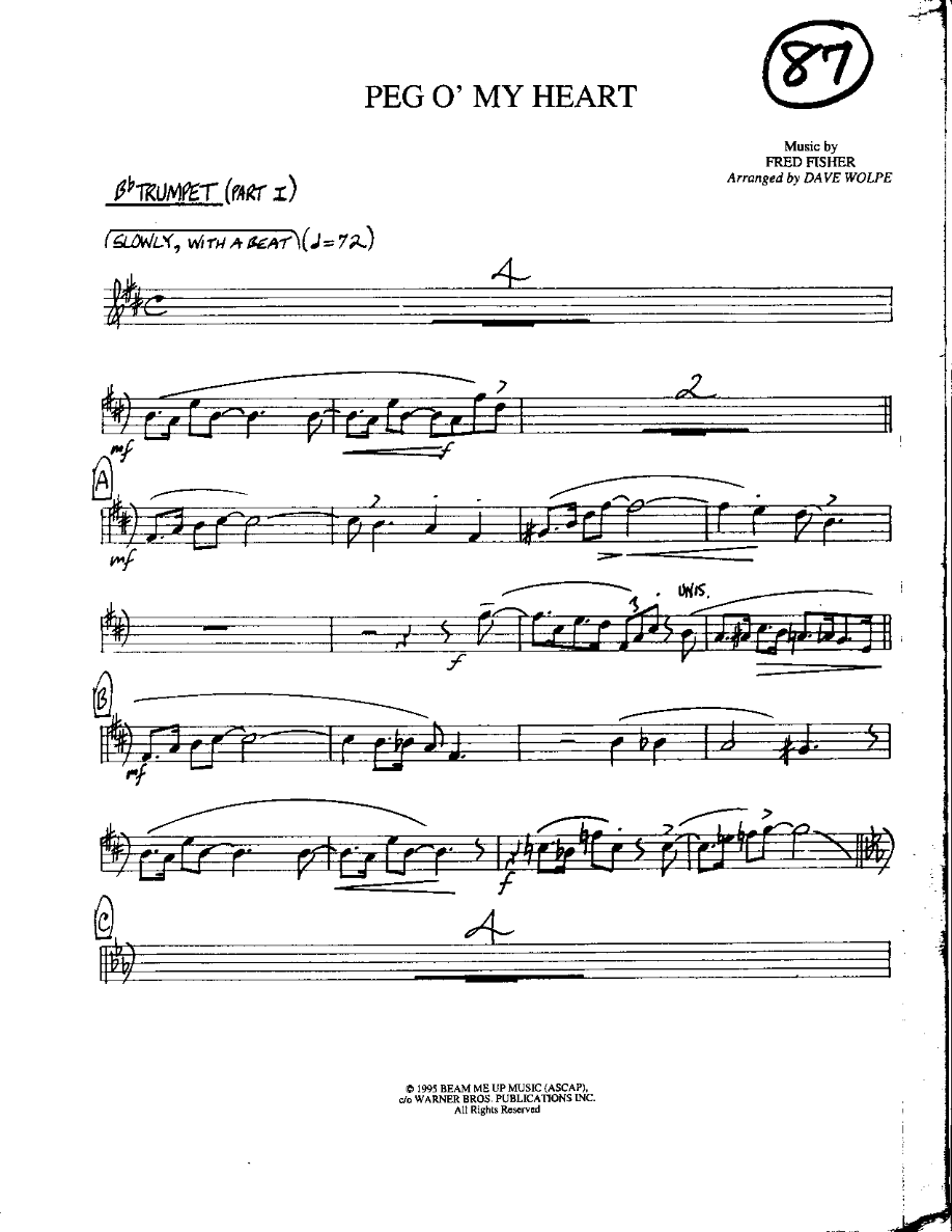 Circle 87-Peg 'O my Heart-Trumpet — sheet music cover (first page)