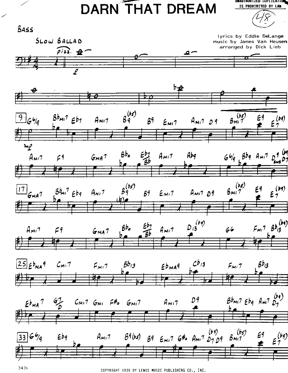 Darn that Dream-Bass — sheet music cover (first page)