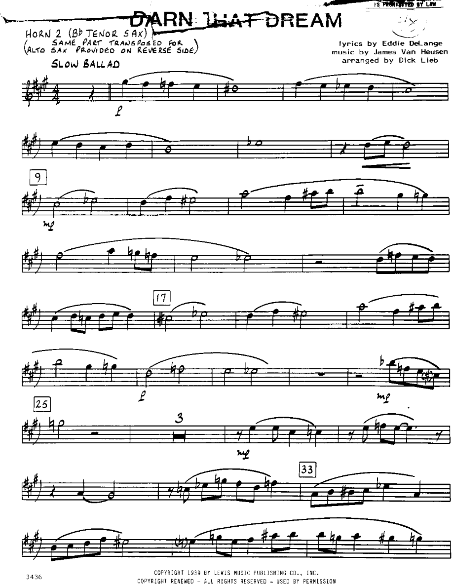 Darn that Dream-Tenor — sheet music cover (first page)