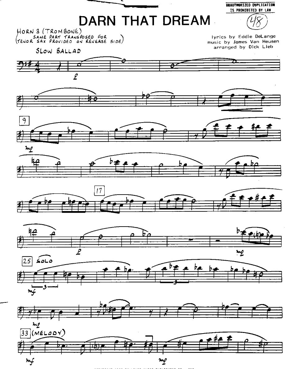 Darn that Dream-Trombone — sheet music cover (first page)