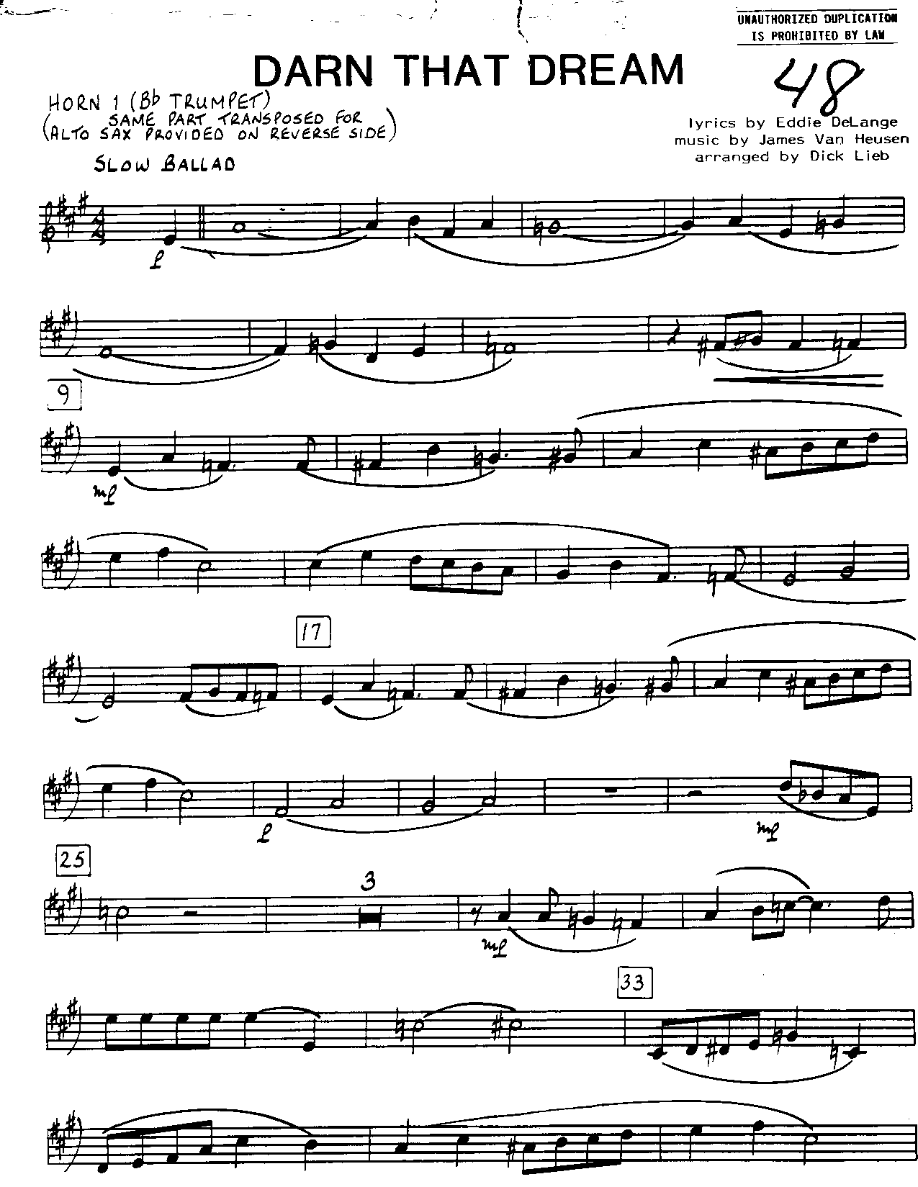 Darn that Dream-Trumpet — Small Ensemble sheet music arranged by Mr. X | Ballad