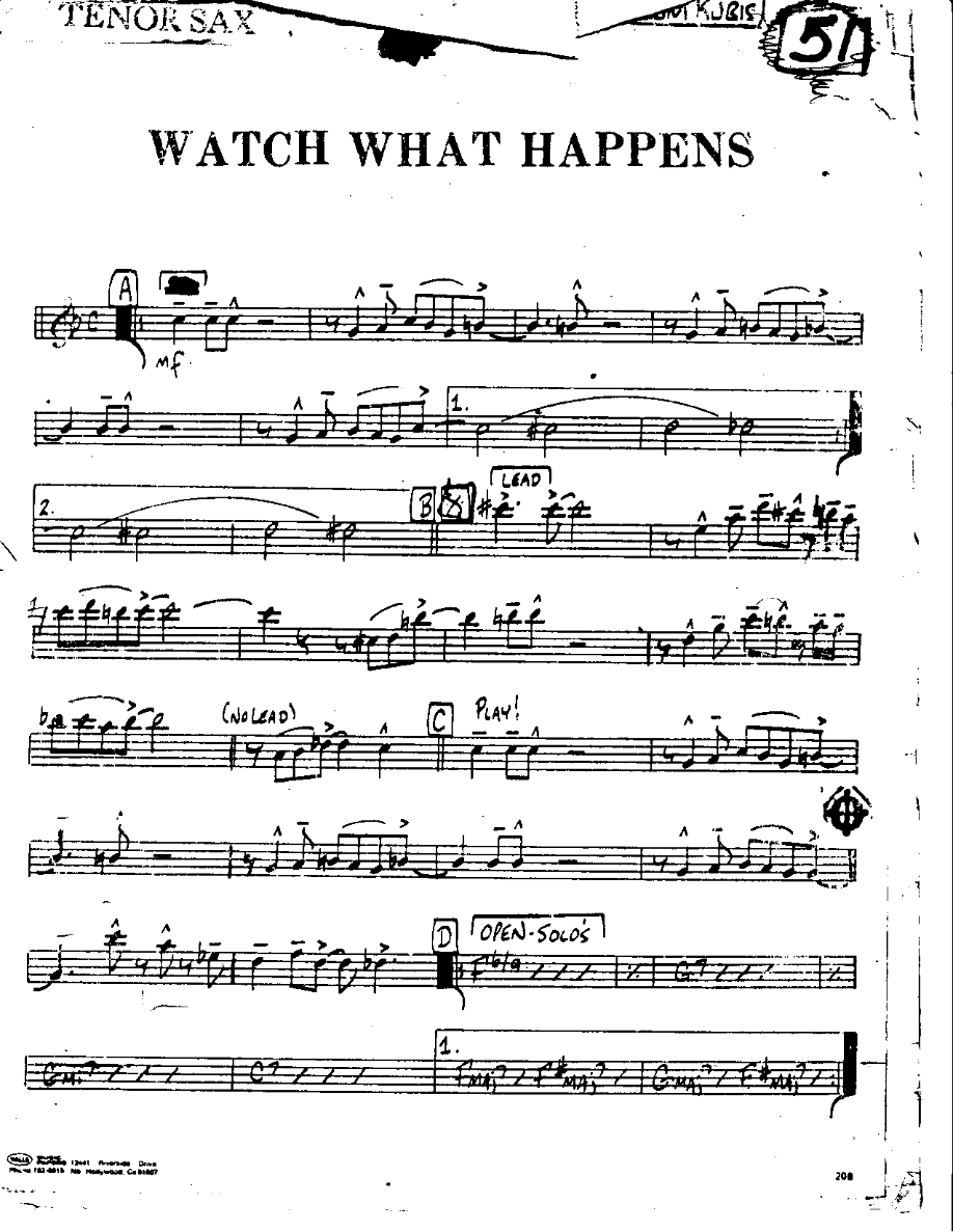 Watch what Happens-Tenor — Small Ensemble sheet music arranged by Mr. X | Musical Theatre