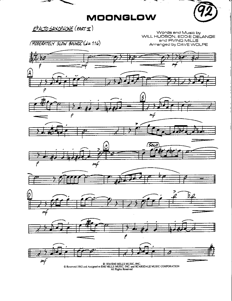 Circle 92-Moonglow-Alto — sheet music cover (first page)