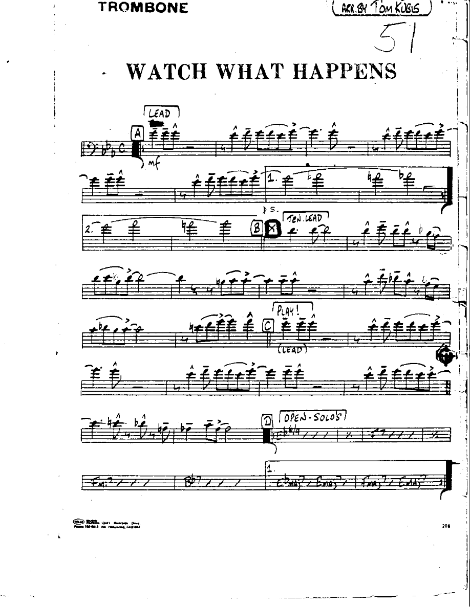 Watch what Happens-Trombone — sheet music cover (first page)