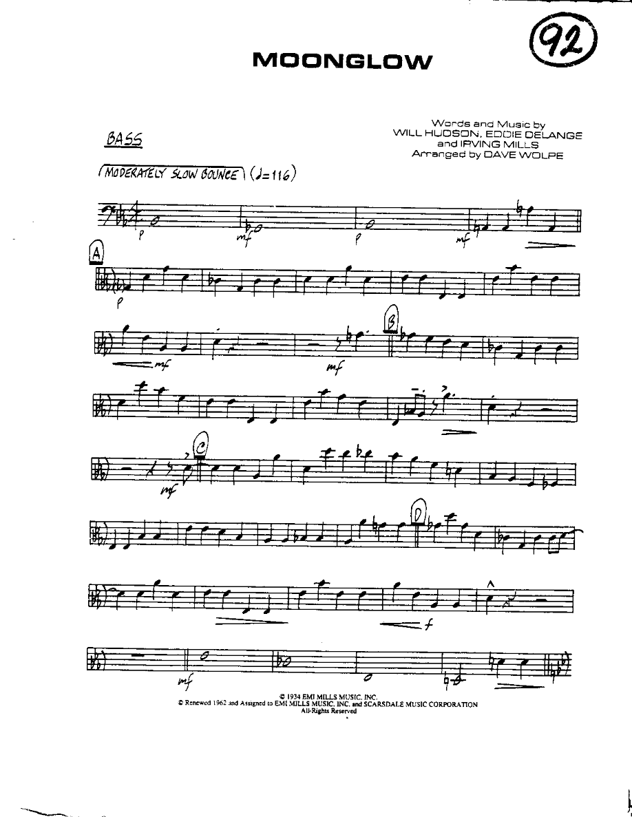 Circle 92-Moonglow-Bass — sheet music cover (first page)