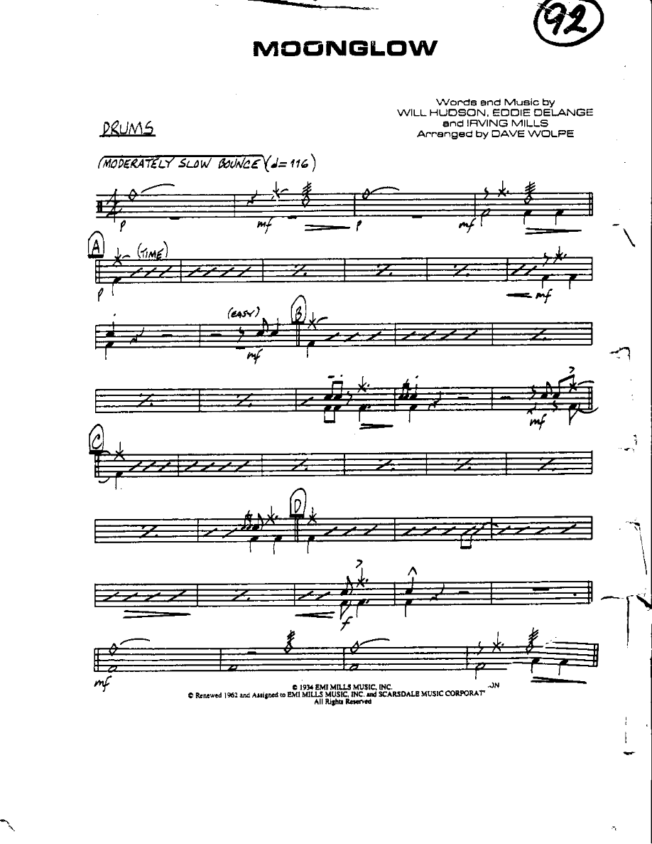 Circle 92-Moonglow-Drums — sheet music cover (first page)