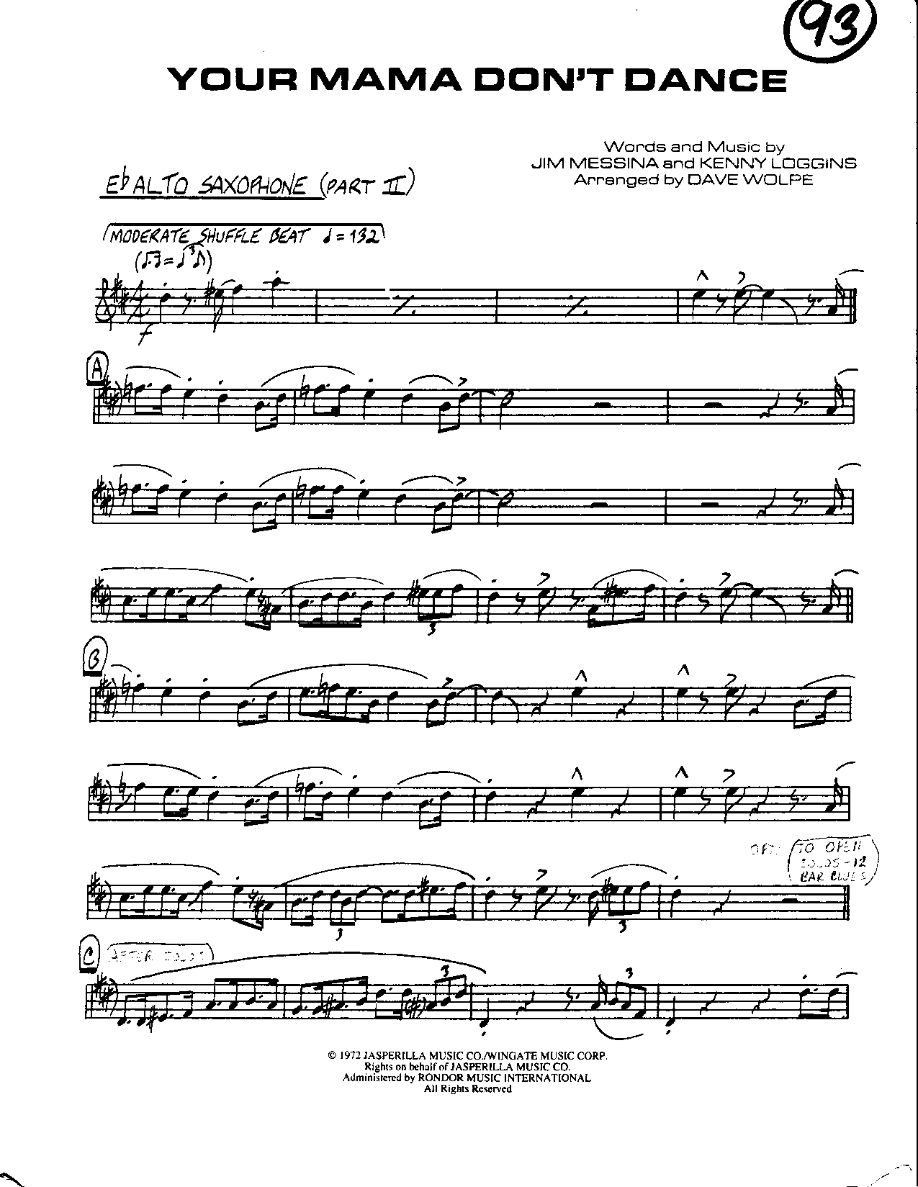 Circle 93-Your Mama don't Dance-Alto — Small Ensemble sheet music by Mr. X | Rock