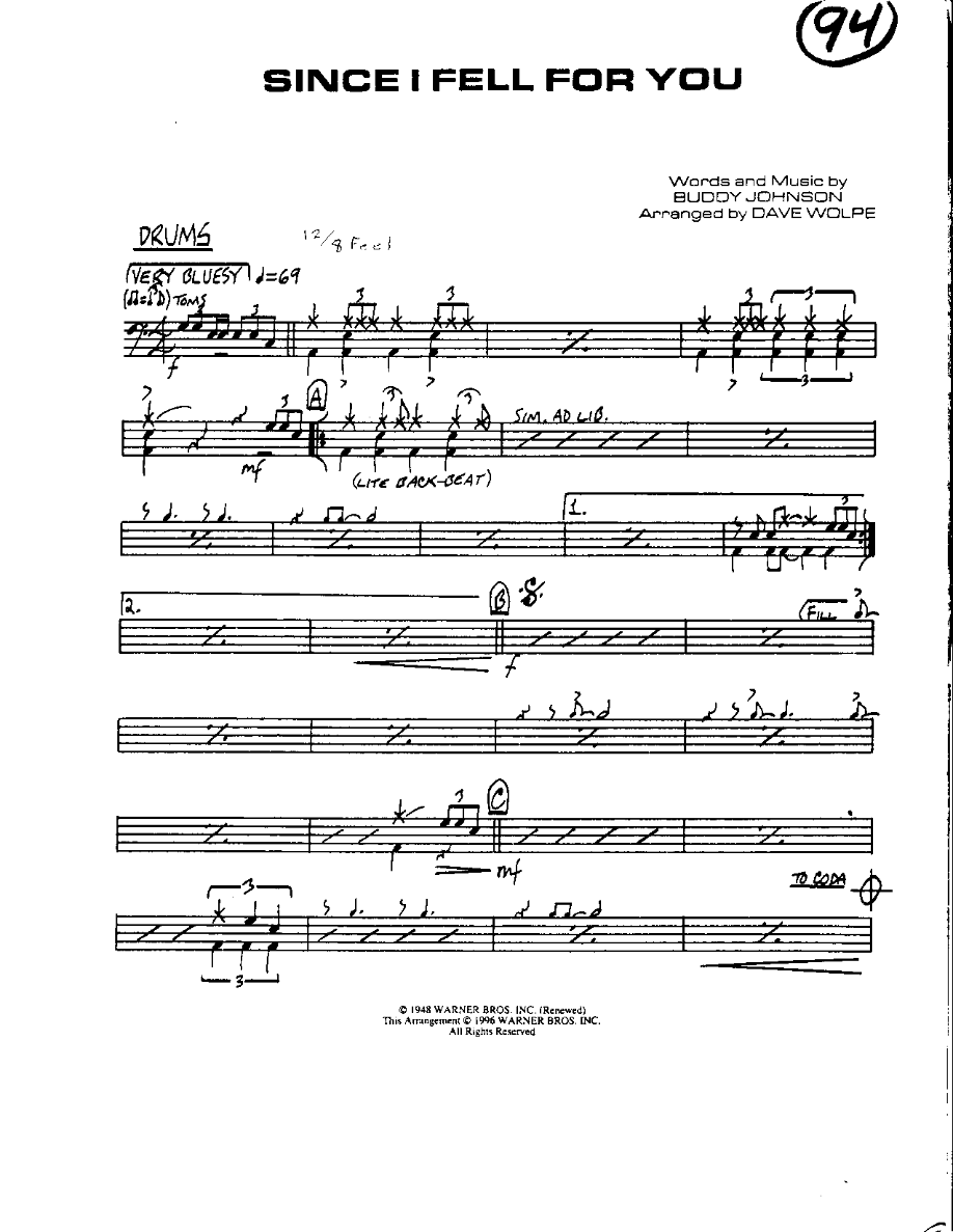 Circle 94-Since I fell for You-Drums — sheet music preview