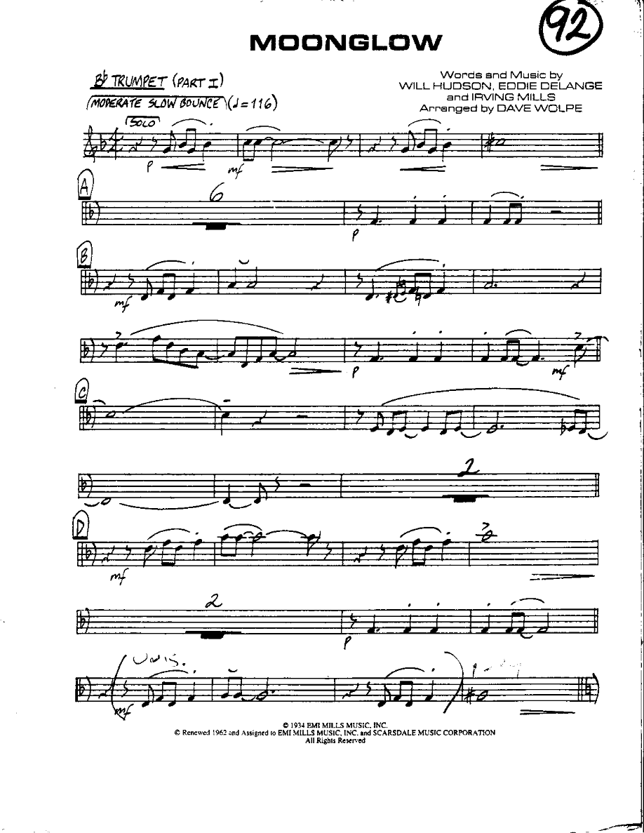 Circle 92-Moonglow-Trumpet — sheet music cover (first page)