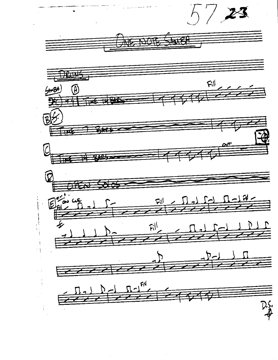 One Note Samba-Drums — sheet music cover (first page)