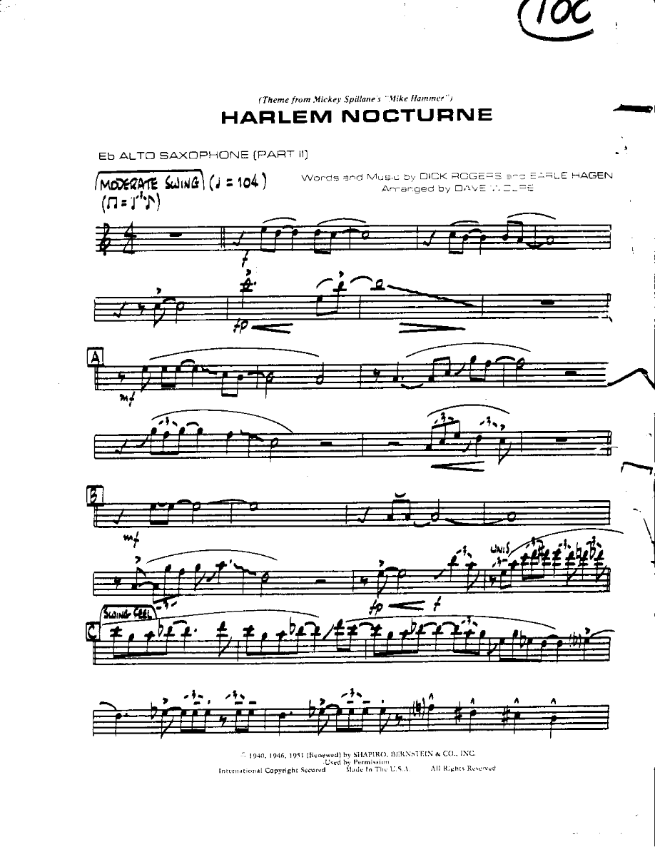 Circle 100-Harlem Nocturne-Alto — sheet music cover (first page)