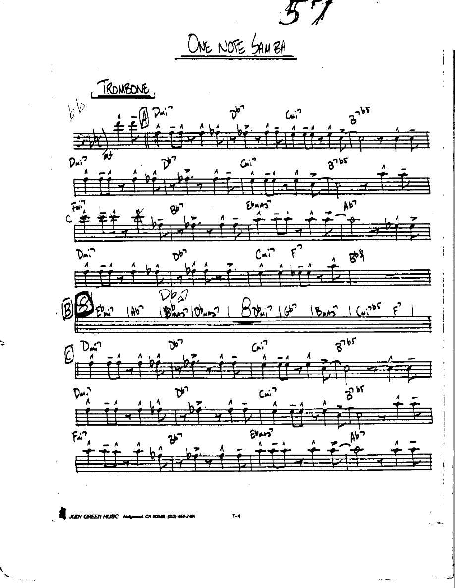 One Note Samba-Trombone — sheet music cover (first page)