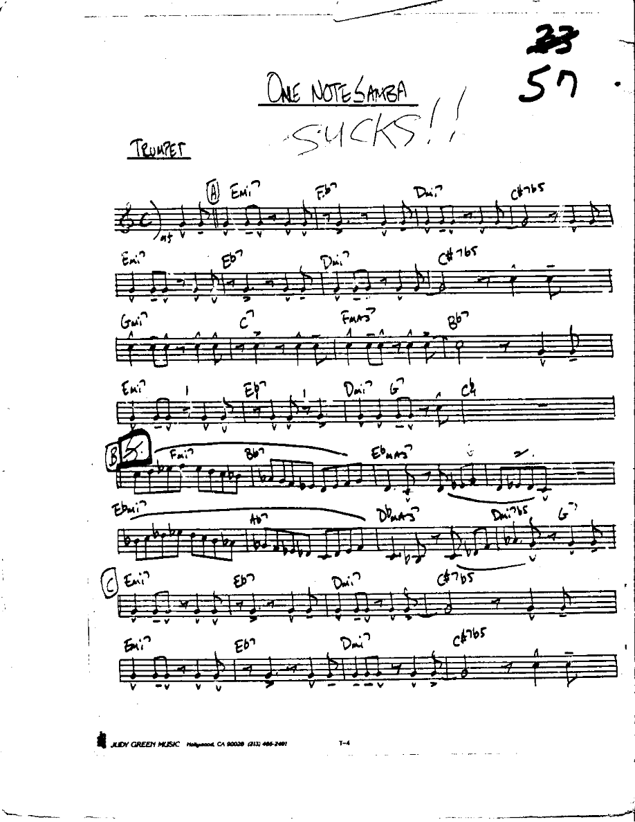 One Note Samba-Trumpet — sheet music cover (first page)