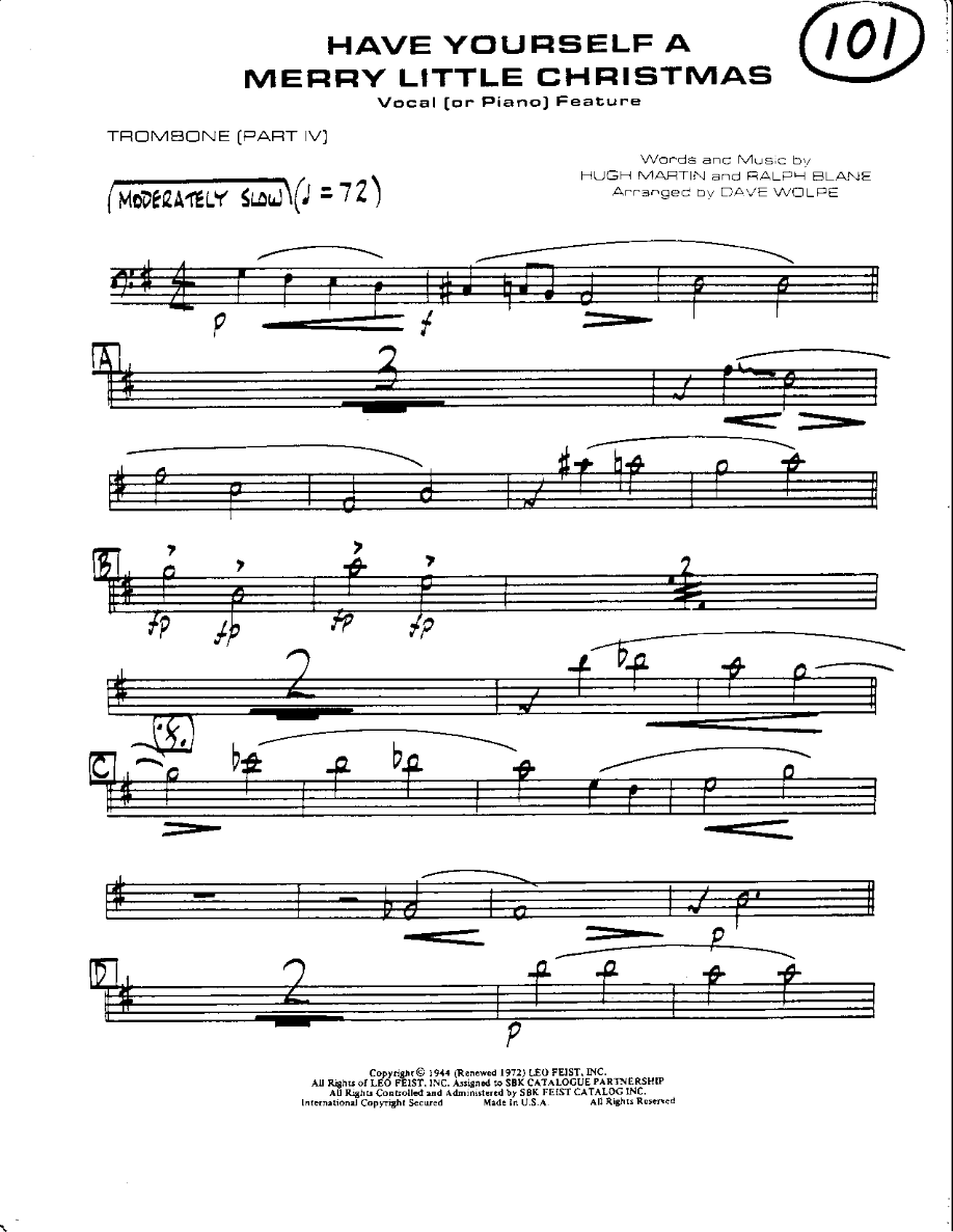 Circle 101-Have Yourself a Merry Christmas-Trombone — Small Ensemble sheet music arranged by Mr. X | Christmas