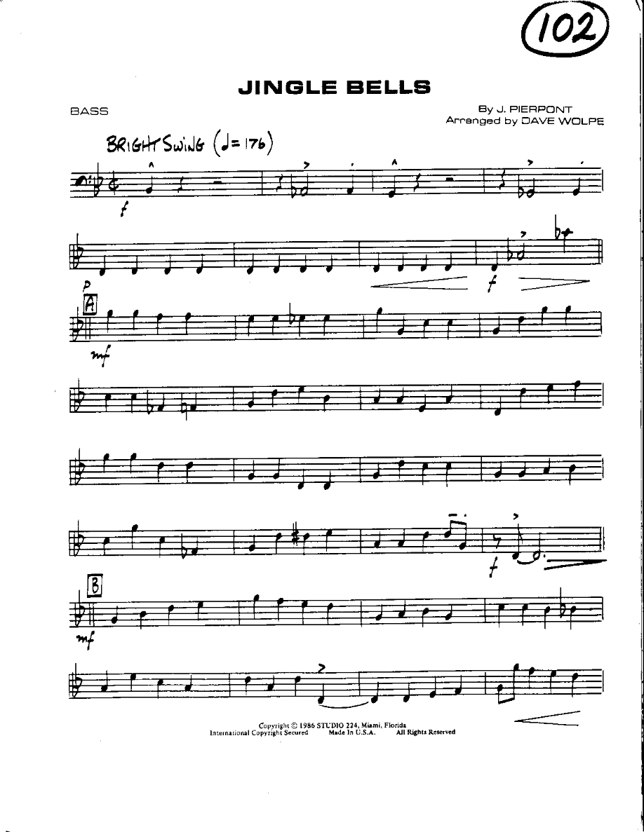 Circle 102-Jingle Bells-Bass — sheet music cover (first page)