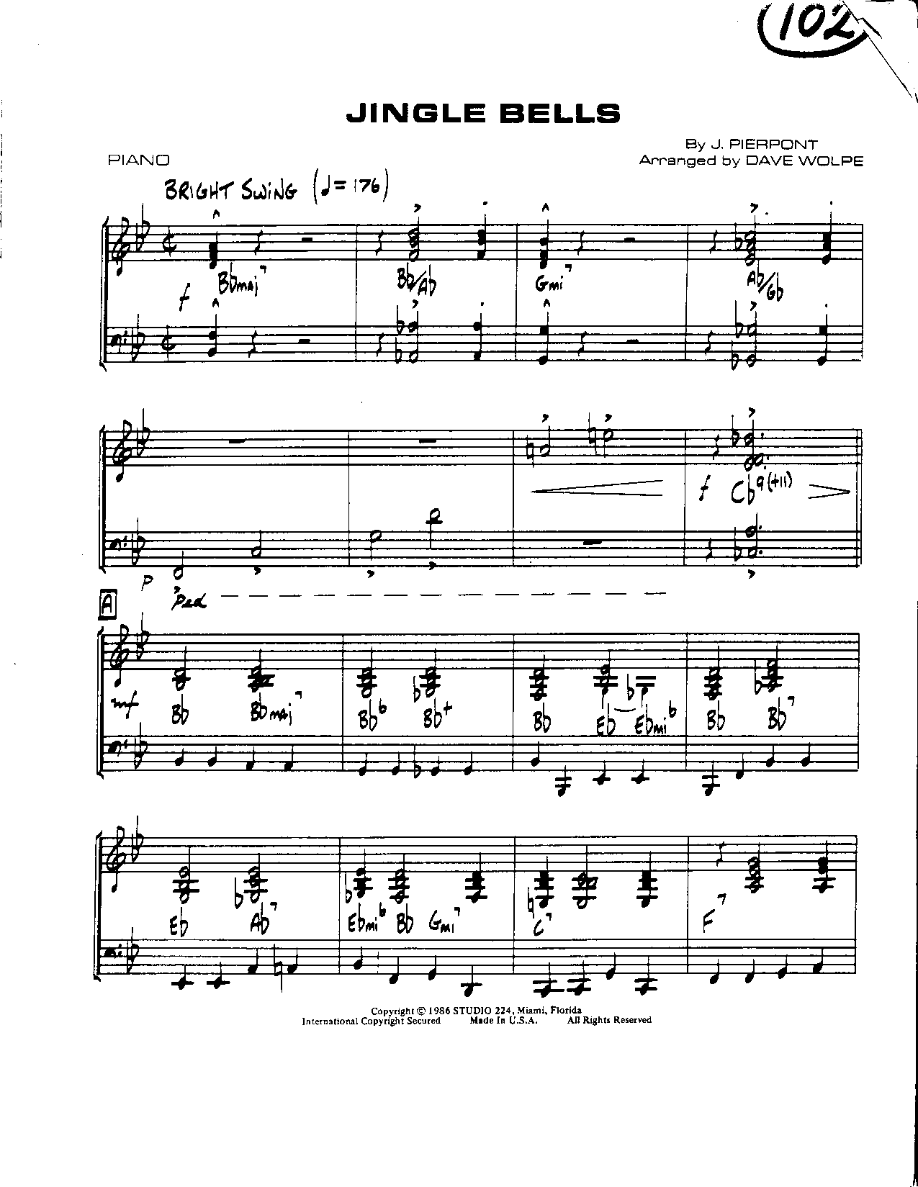 Circle 102-Jingle Bells-Piano — Small Ensemble sheet music arranged by Mr. X | Christmas