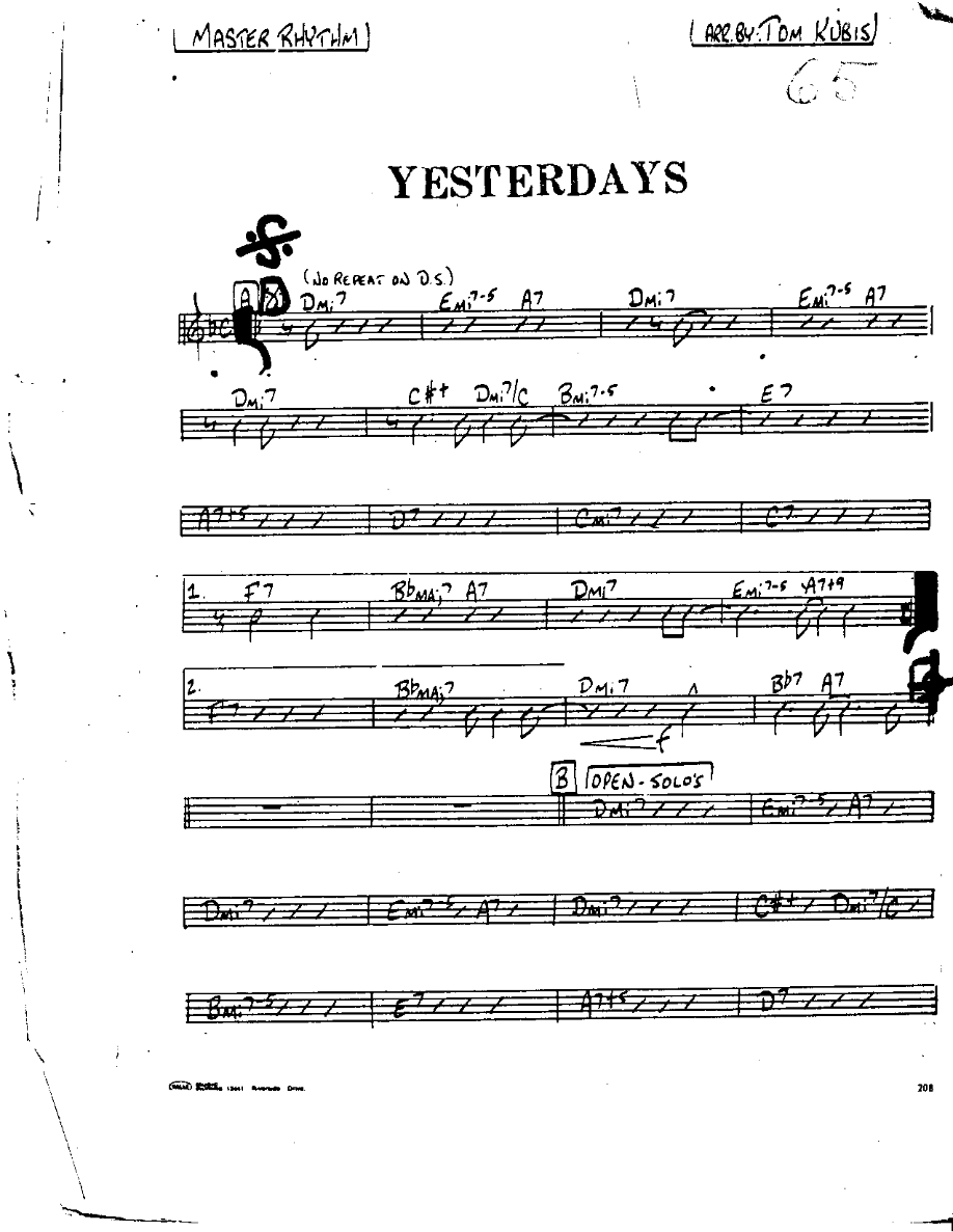 Yesterdays-Bass — sheet music cover (first page)