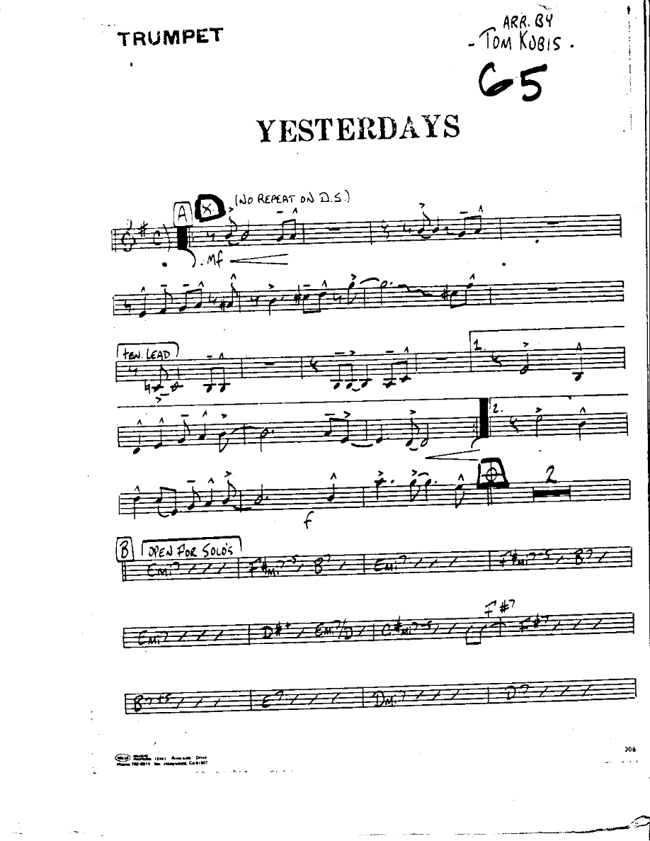 Yesterdays-Trumpet — sheet music cover (first page)