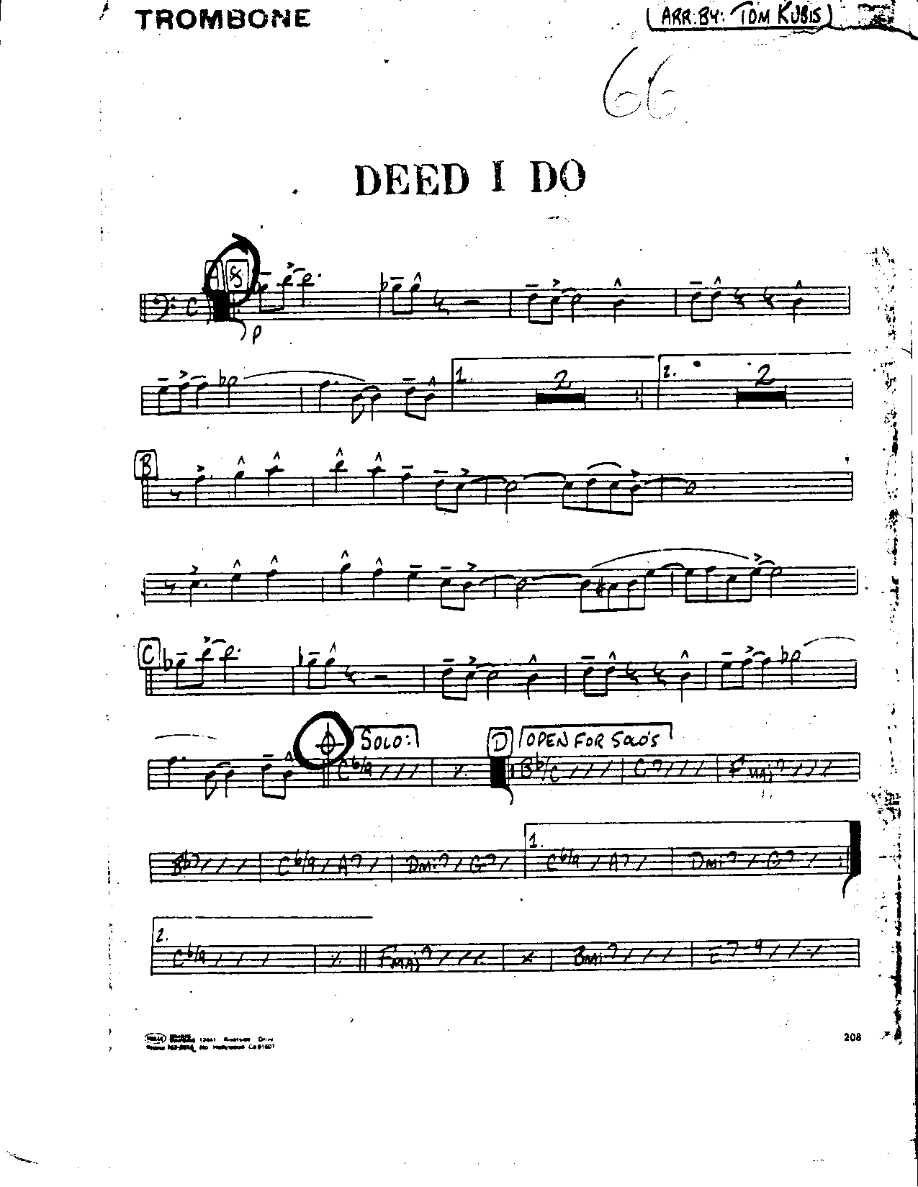 Deed I Do-Trombone — sheet music cover (first page)