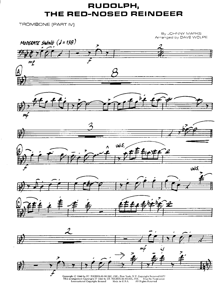 Rudolph the Red-Nosed Reindeer-Trombone — Small Ensemble sheet music arranged by Mr. X | Christmas