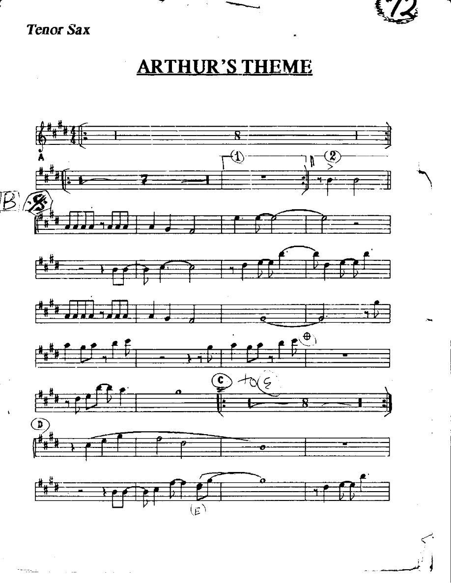 Arthur's Theme-Tenor — sheet music cover (first page)