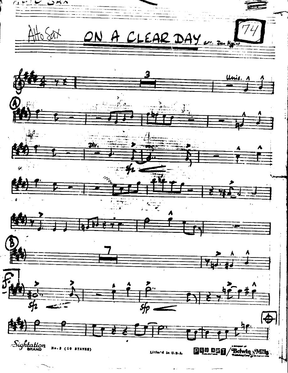 On a Clear Day-Alto — sheet music cover (first page)