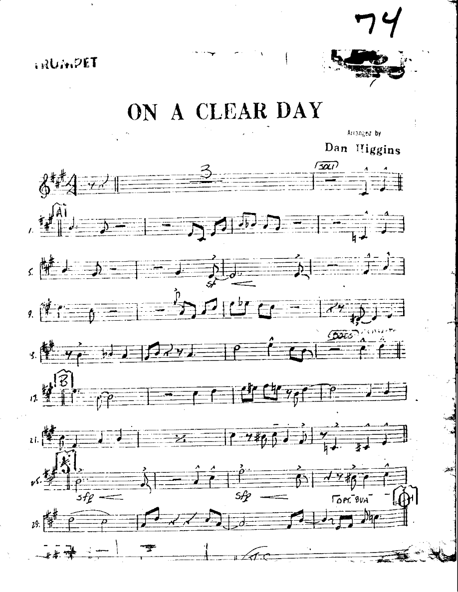 On a Clear Day-Trumpet — Small Ensemble sheet music arranged by Mr. X | Musical Theatre