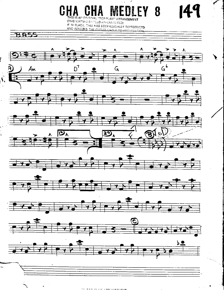 Cha Cha Medley #8-Bass — Small Ensemble sheet music arranged by Mr. X | Cha-Cha