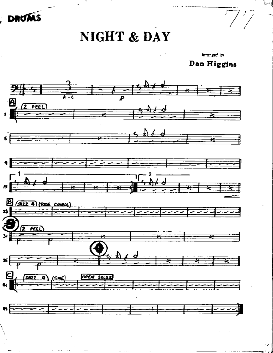 Night & Day-Drums — Small Ensemble sheet music arranged by Mr. X | Jazz Standard