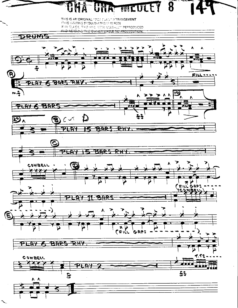 Cha Cha Medley #8-Drums — sheet music cover (first page)