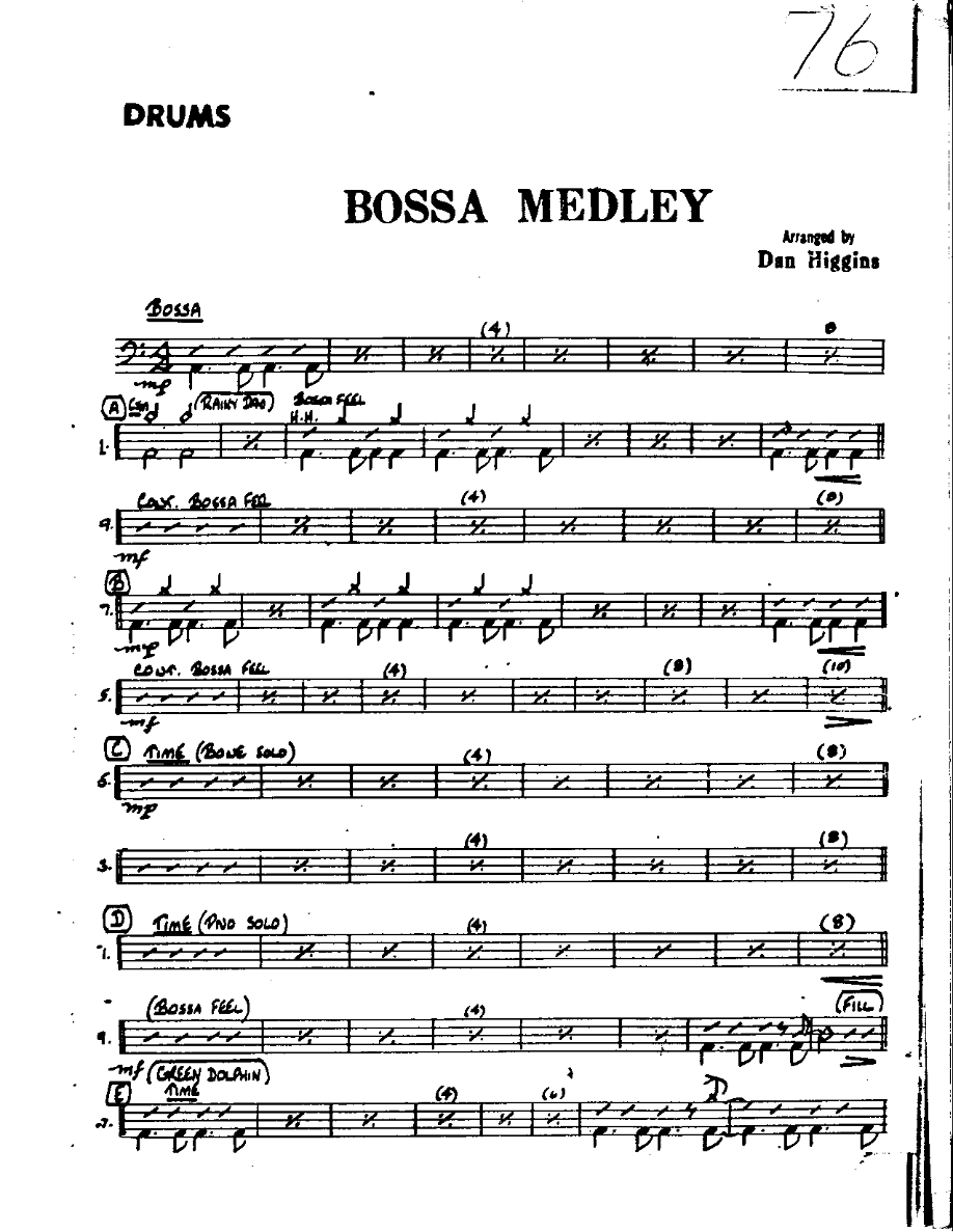 Bossa Medley-Drums — sheet music cover (first page)
