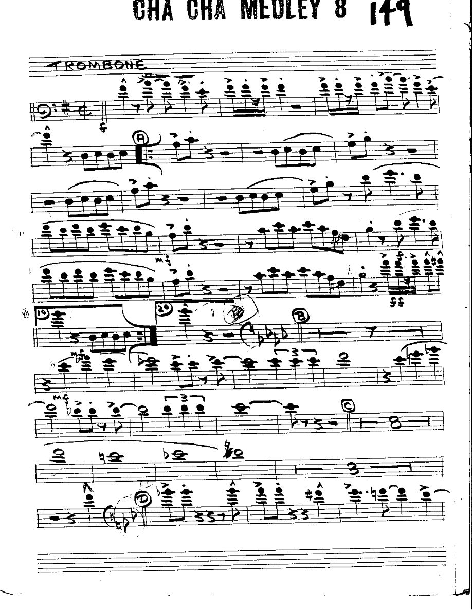 Cha Cha Medley #8-Trombone — Small Ensemble sheet music arranged by Mr. X | Cha-Cha