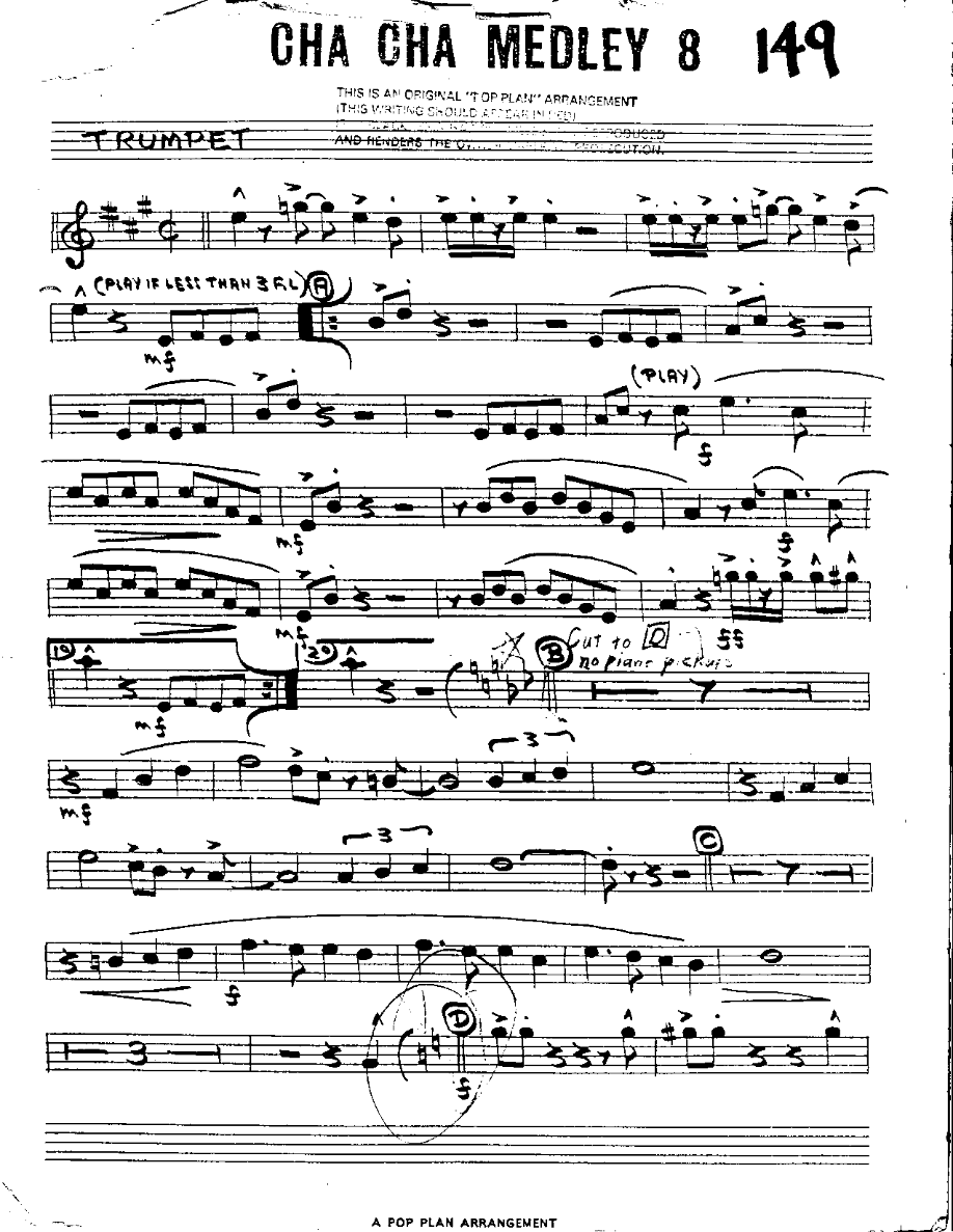 Cha Cha Medley #8-Trumpet — Small Ensemble sheet music arranged by Mr. X | Cha-Cha