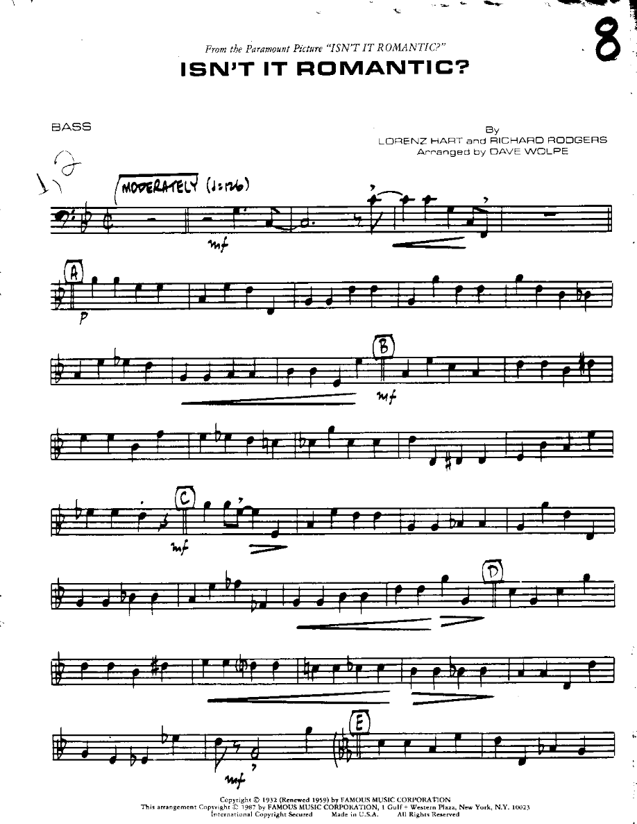 Isn't it Romantic-Bass — sheet music cover (first page)