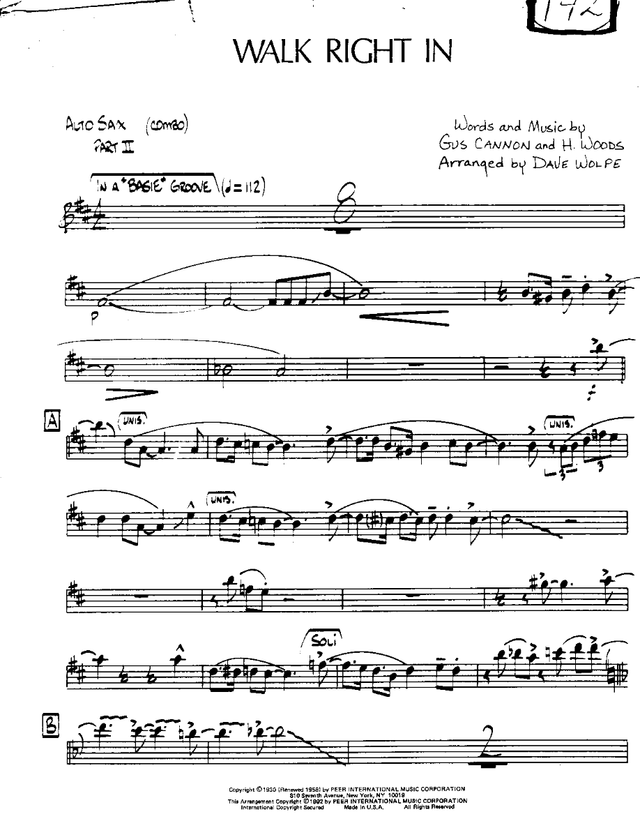 Walk right in-Alto — sheet music cover (first page)
