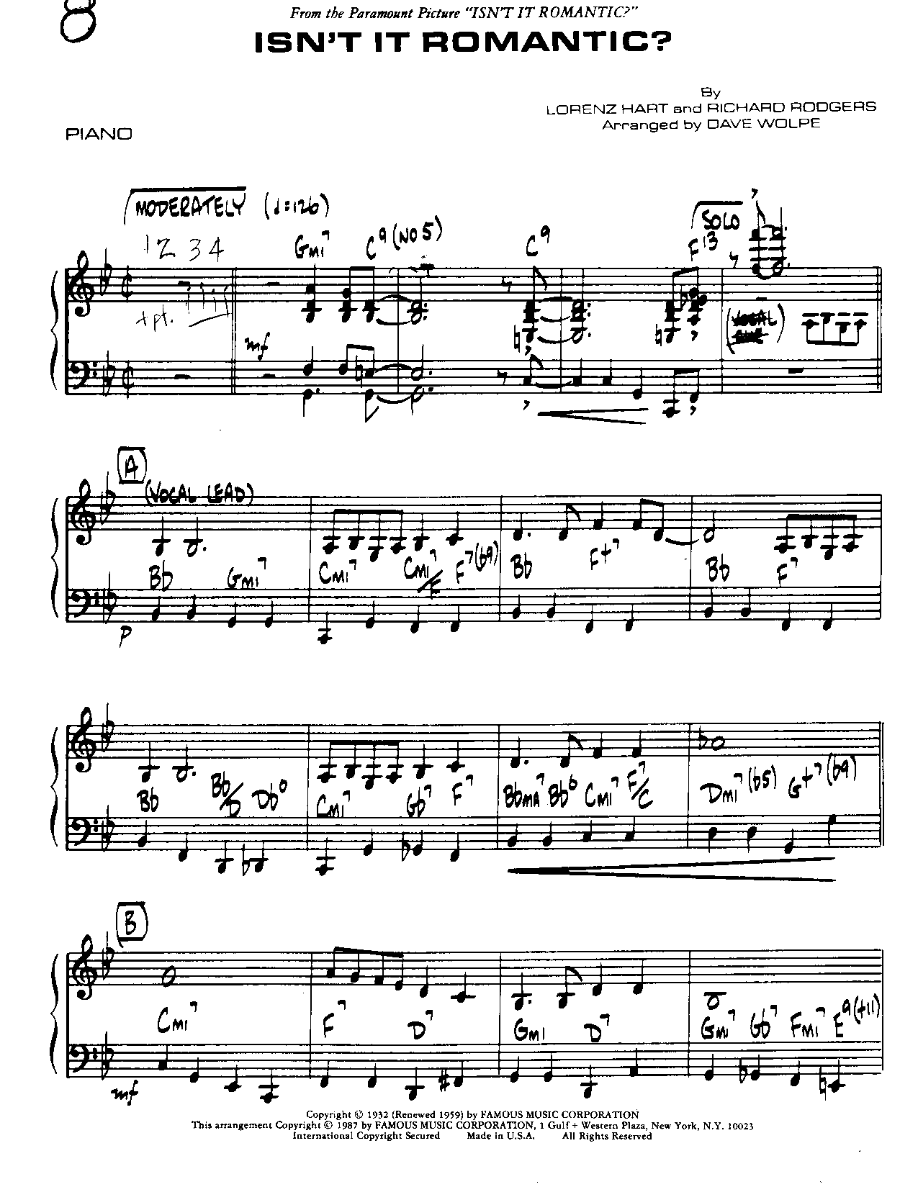 Isn't it Romantic-Piano — sheet music cover (first page)