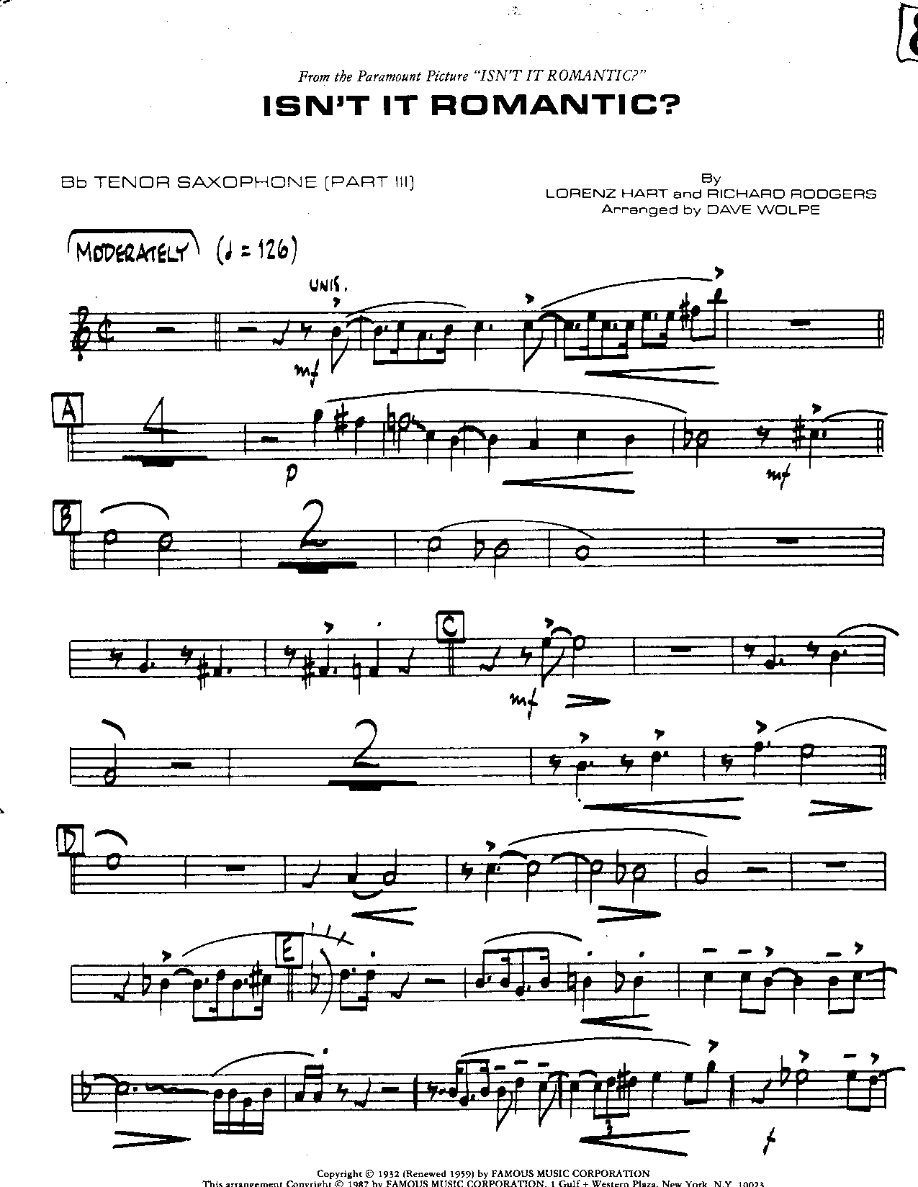 Isn't it Romantic-Tenor — sheet music cover (first page)