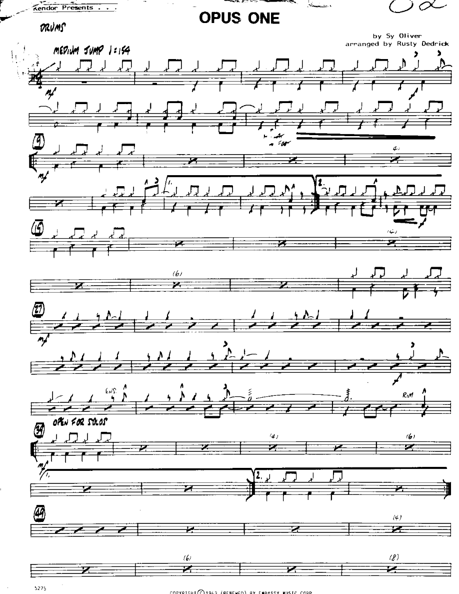 Opus 1-Drums — sheet music cover (first page)