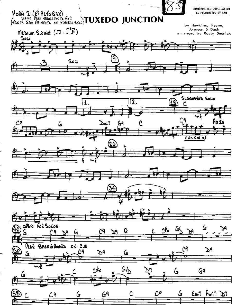Tuxedo Junction-Alto — sheet music cover (first page)